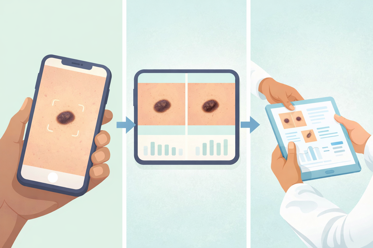 MoleCare workflow: photo, track, share